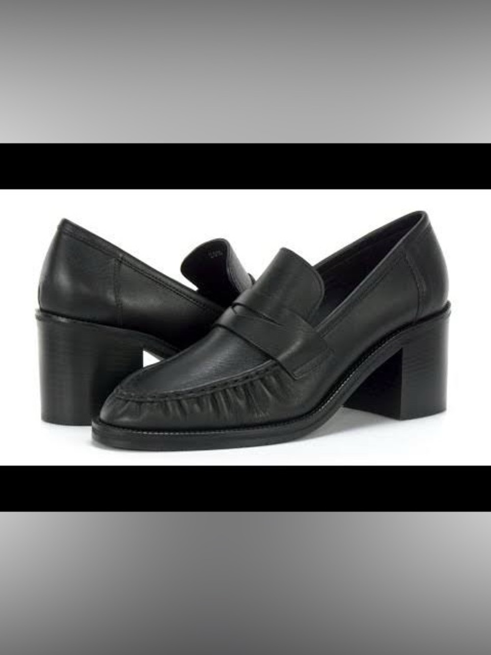 Aquatalia Josette Black Leather Block Heel Penny Loafers Size 9.5